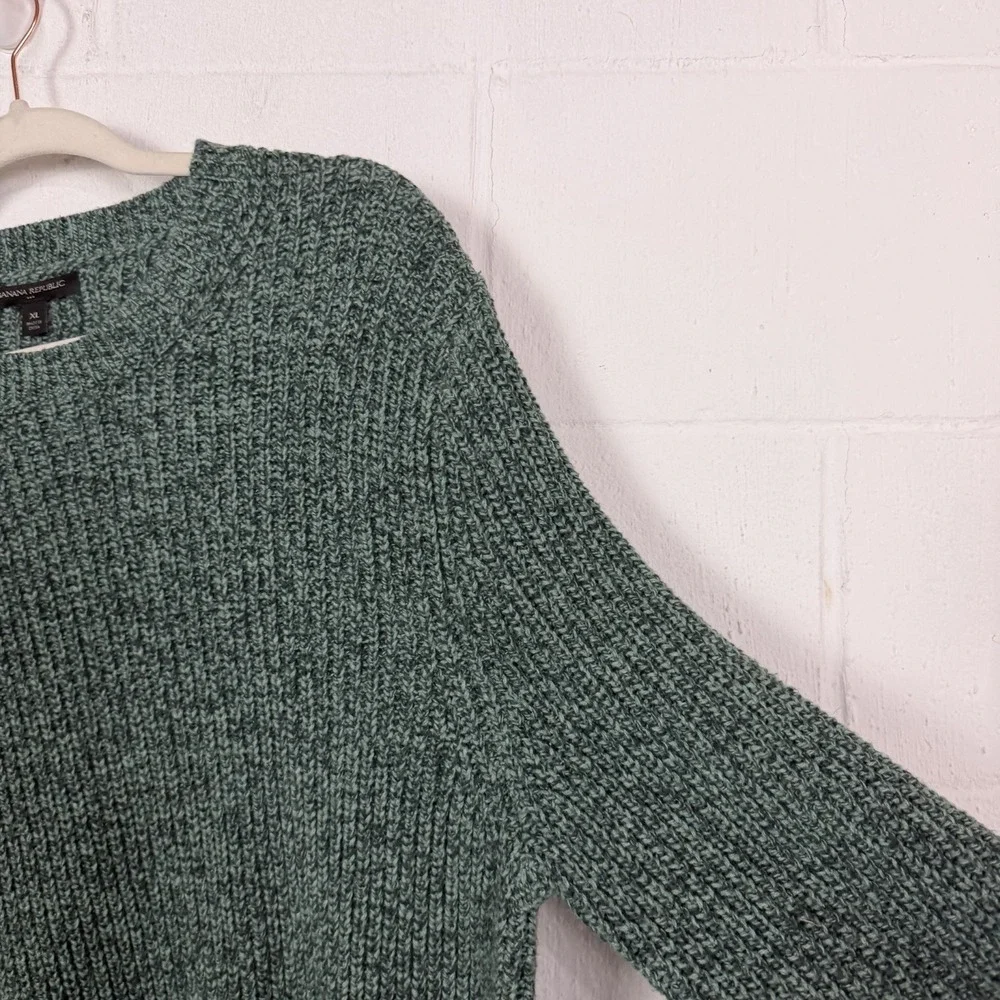 Banana Republic Mens Green Crewneck Sweater SZ XL Wool Blend Chunky Fisherman